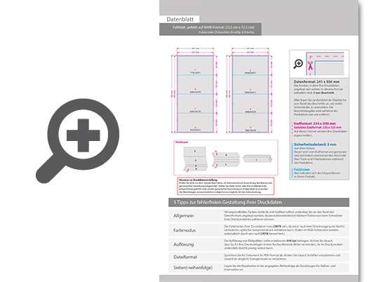 Product Bild faltblatt__gefalzt_auf_maxi-format_(23_5_cm_x_12_5_cm)__horizontaler_zickzackfalz__8-seitig