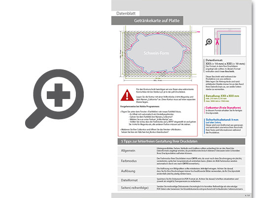 Product Bild getr__nkekarte_auf_platte_in_schwein-form_konturgefr__st___einseitig_4_0-farbig_bedruckt